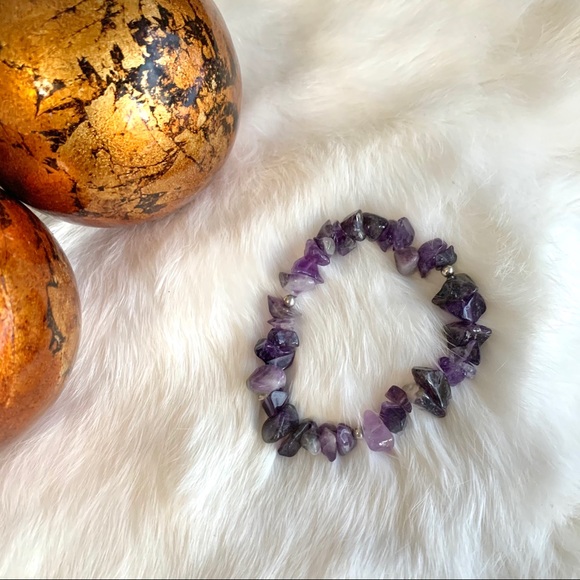 Jewelry - 5/$25 Purple Amethyst Stone Elastic Bracelet
